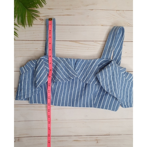 Alexis Benta Ruffle Crop Top, Off The Shoulder Light Blue & White Stripes, Small - Picture 10 of 11